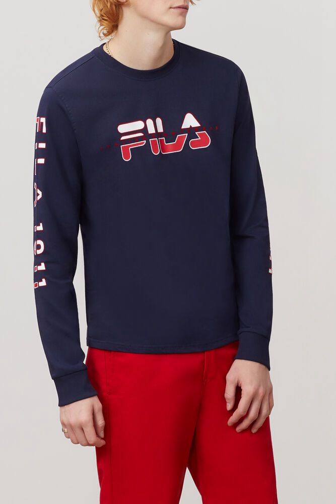 Fila T Skjorte Herre Marineblå Christophe Lenge Sleeve 327608-KGF